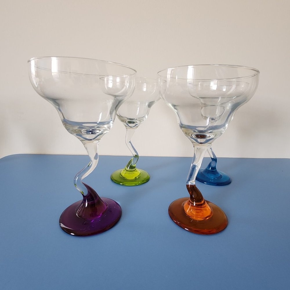 MARGARITA, COCTAIL, BEVERAGE GLASSES, COLORFUL, SET OF 4